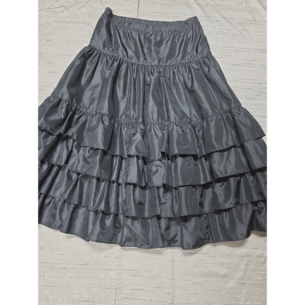 Regina Porter Black Tiered Ruffle  Midi Skirt Size  Large Party Preppy Neutral - Picture 2 of 13